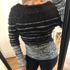 Yoana Baraschi Black& Grey Knit Sweater Top Long Sleeve  Stripe Print Sz S